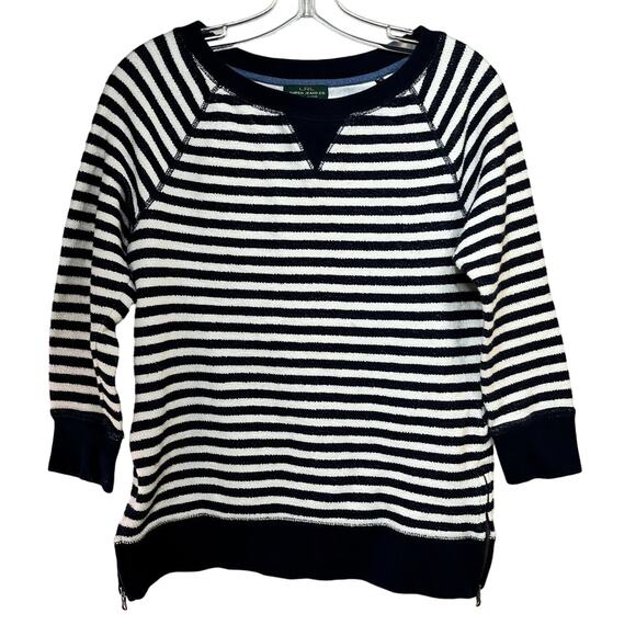 Lauren Jeans Co LRL Reverse Weave Pullover Top Women's Small Blue Cream Stripes - Picture 1 of 5